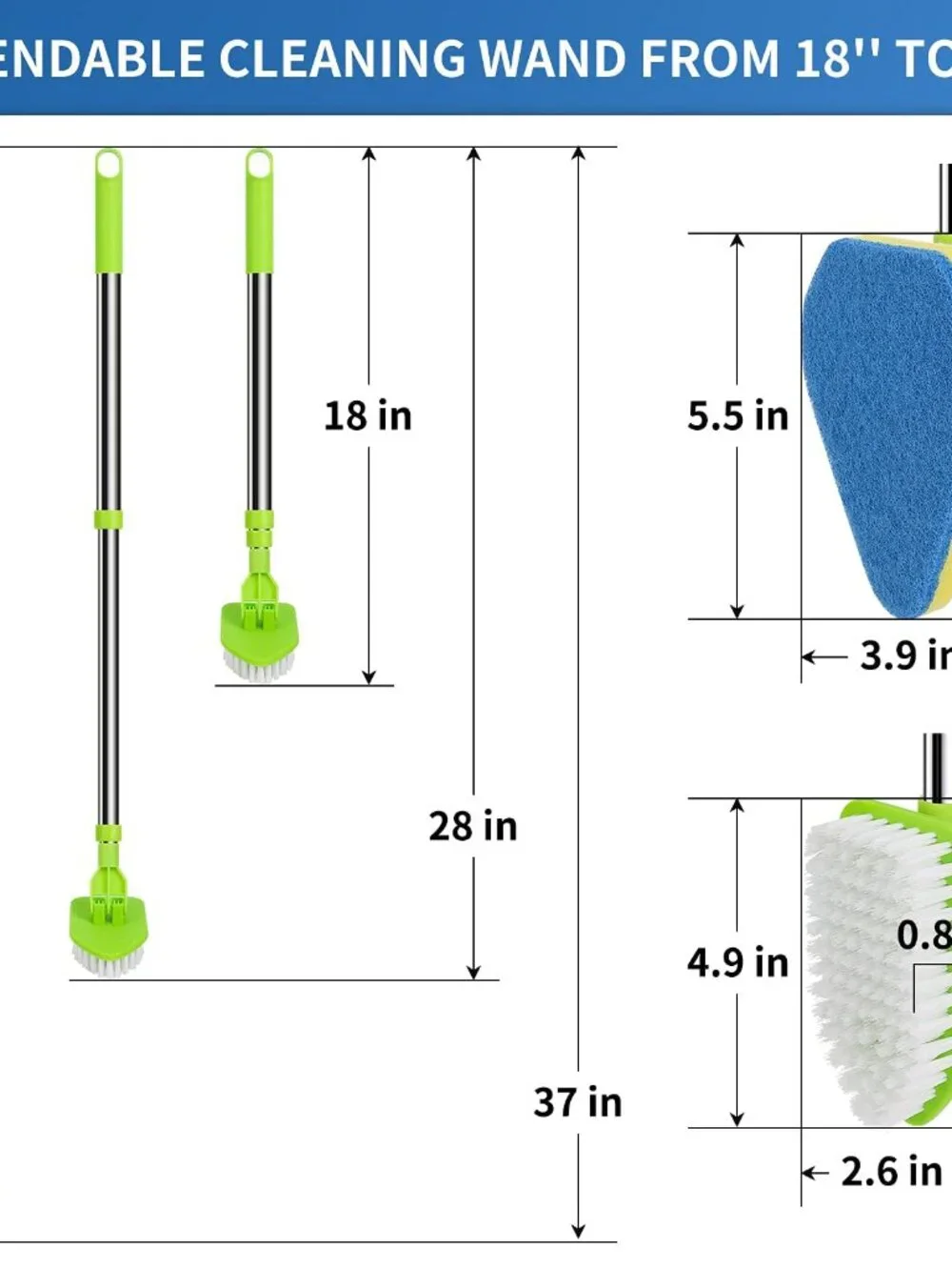 2 in 1 Scrub Cleaning Brush with 37 Long Extendable Handle,1 Stiff Bristle and 3
